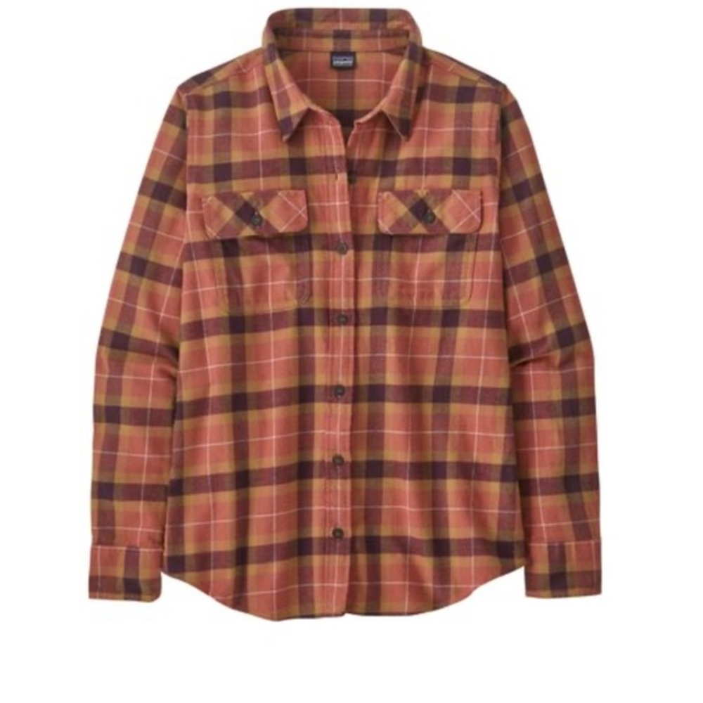 Patagonia Plaid Button-Front Flannel Shirt in Orange and Brown